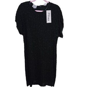 Stenay Vintage NWT Deadstock 100% Silk Beaded Made In India Midi Dress Size 12